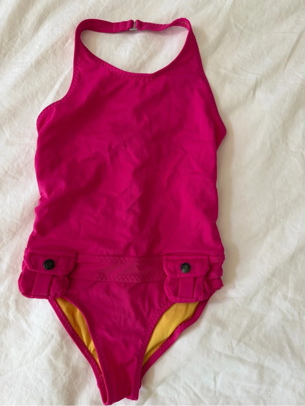 Ralph Lauren Girls' Hot Pink Halter One-Piece with Pocket Tabs